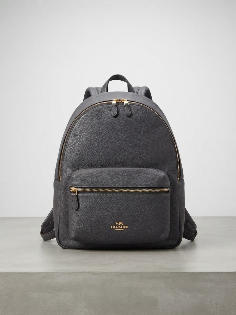 Coach Pebble Leather Backpack in Charcoal with Gold Hardware